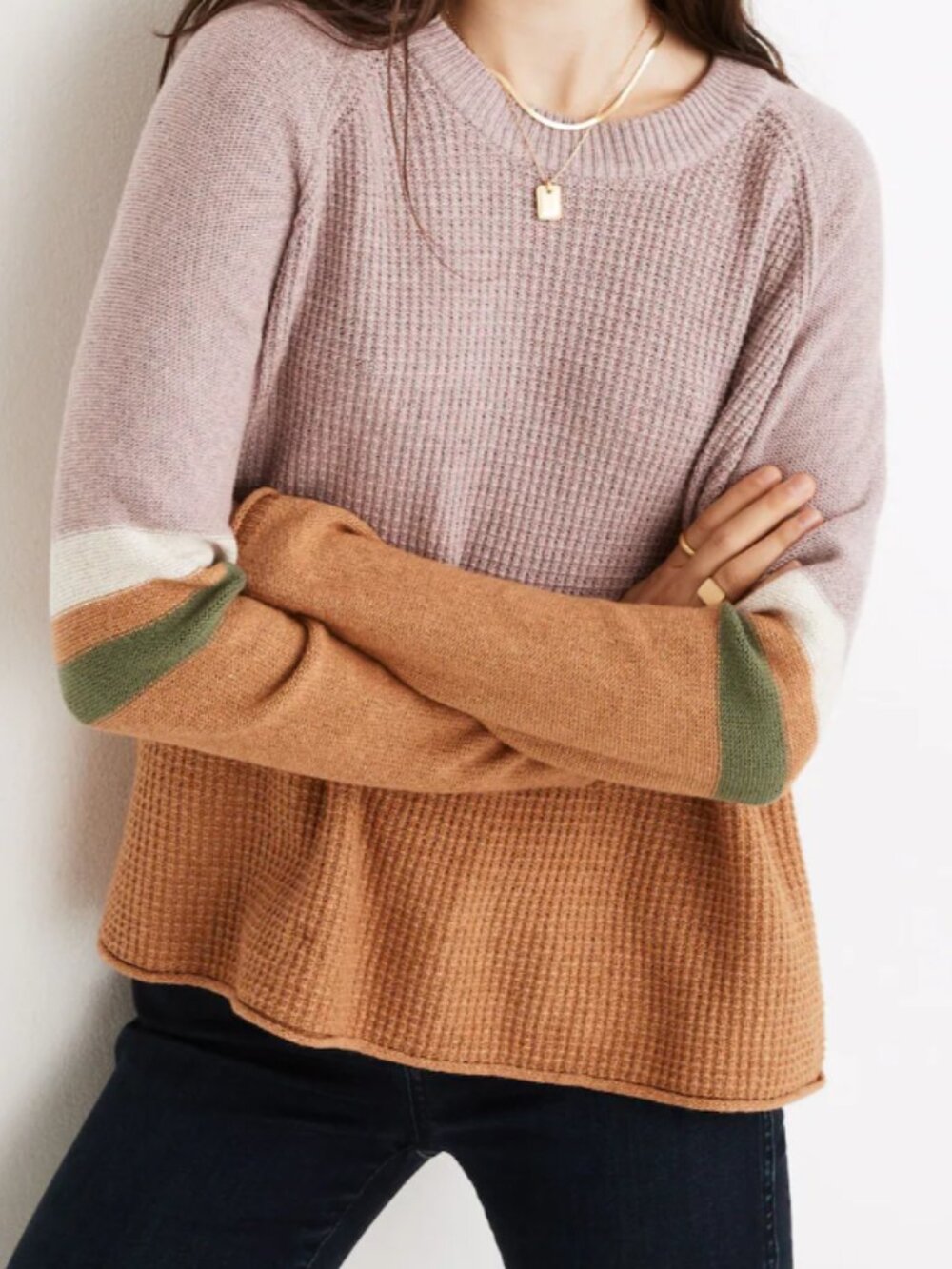 Madewell Striped Roll-Trim Waffle Cotton Merino Wool Pullover Sweater Size XS